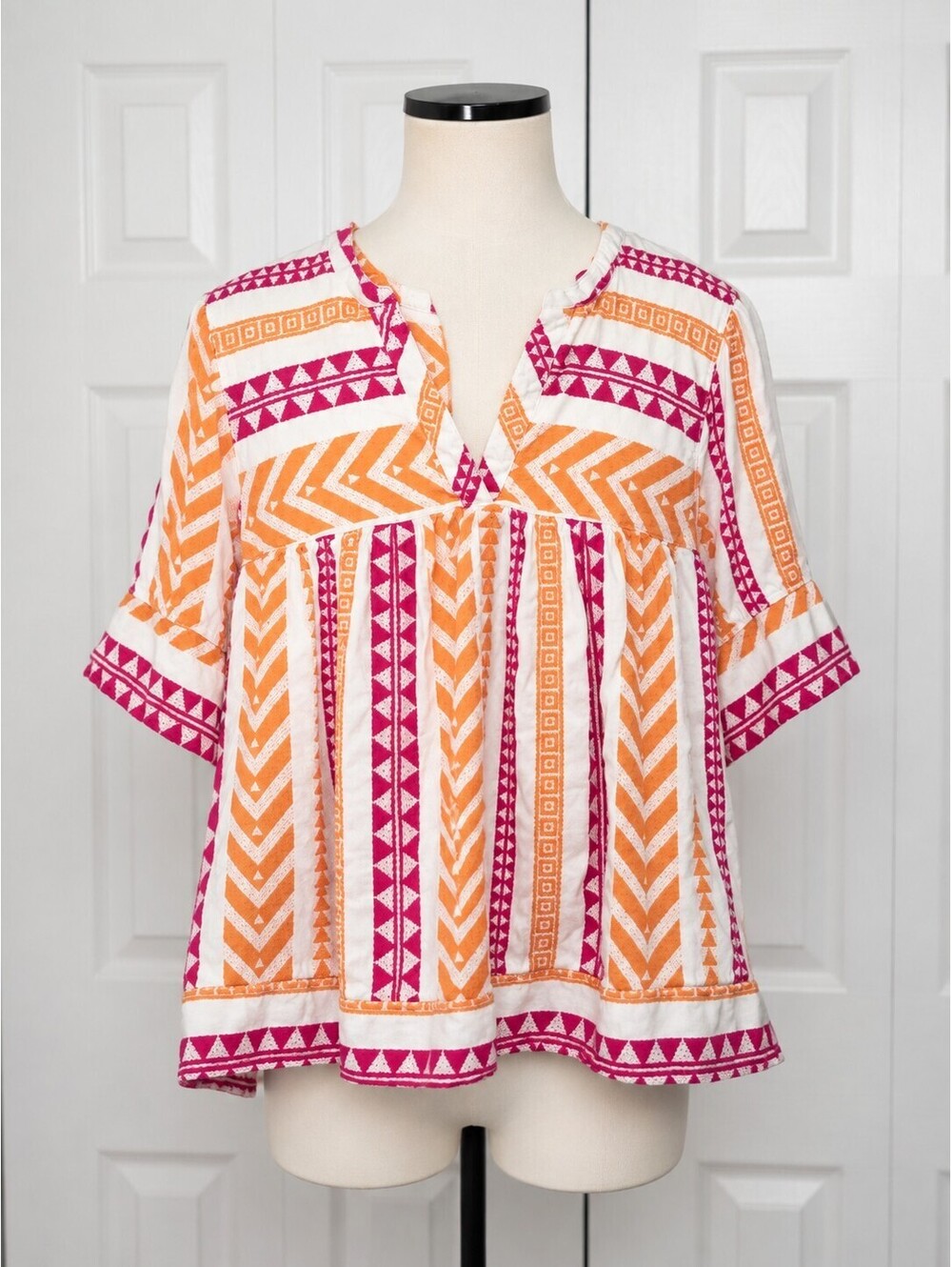 Old Navy 3X Plus Size Boho Flowy Orange And Pink Top Peasant Colorful Geometric